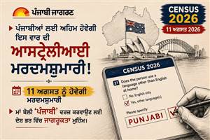 ਆਸਟ੍ਰੇਲੀਆਈ ਮਰਦਮਸ਼ੁਮਾਰੀ 'ਚ ਪੰਜਾਬੀਆਂ ਲਈ ਵੱਡਾ ਮੌਕਾ: ਮਾਂ ਬੋਲੀ 'ਪੰਜਾਬੀ' ਨੂੰ ਨੰਬਰ-1 ਬਣਾਉਣ ਲਈ ਛਿੜੀ ਵਿਸ਼ੇਸ਼ ਮੁਹਿੰਮ