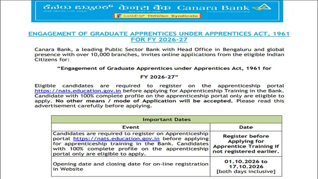 Canara Bank Recruitment 2026: ਕੇਨਰਾ ਬੈਂਕ 'ਚ ਗ੍ਰੈਜੂਏਟ ਅਪ੍ਰੈਂਟਿਸ ਦੀਆਂ 3500 ਅਸਾਮੀਆਂ ’ਤੇ ਭਰਤੀ ਦਾ ਐਲਾਨ, ਬਿਨਾਂ ਪ੍ਰੀਖਿਆ-ਇੰਟਰਵਿਊ ਹੋਵੇਗੀ ਚੋਣ